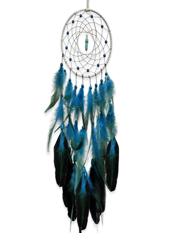 DeiryuRay Blue Dream Catchers Glow in The Dark Turquoise Gem Dreamcatcher for Boys Girls Kids Bedroom Handmade Decor Wall Hanging - Image 1